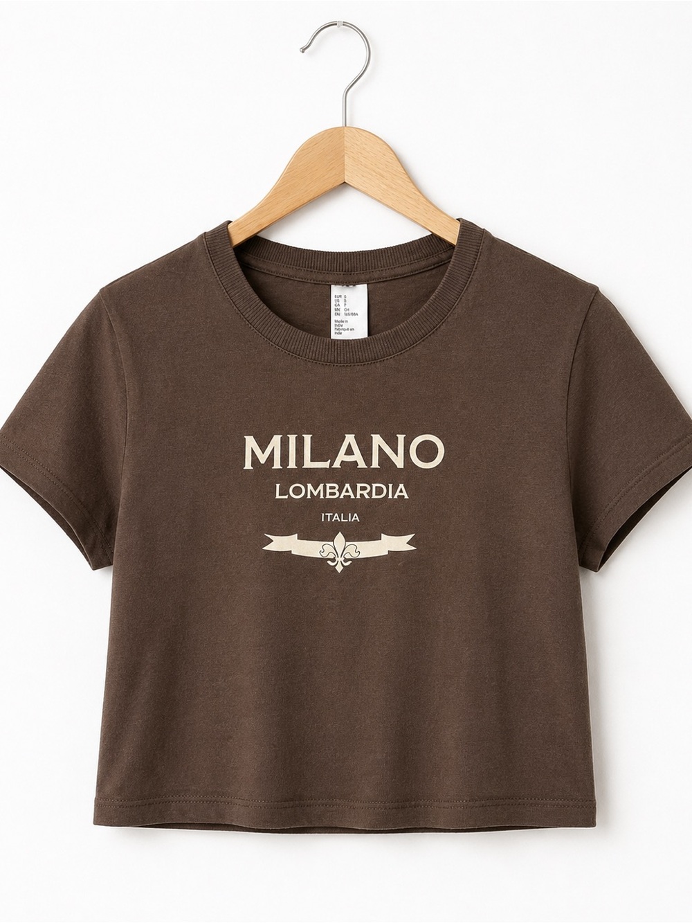 Milano Lombardia Italia Baby Tee Brown Graphic Crop Top Size Small